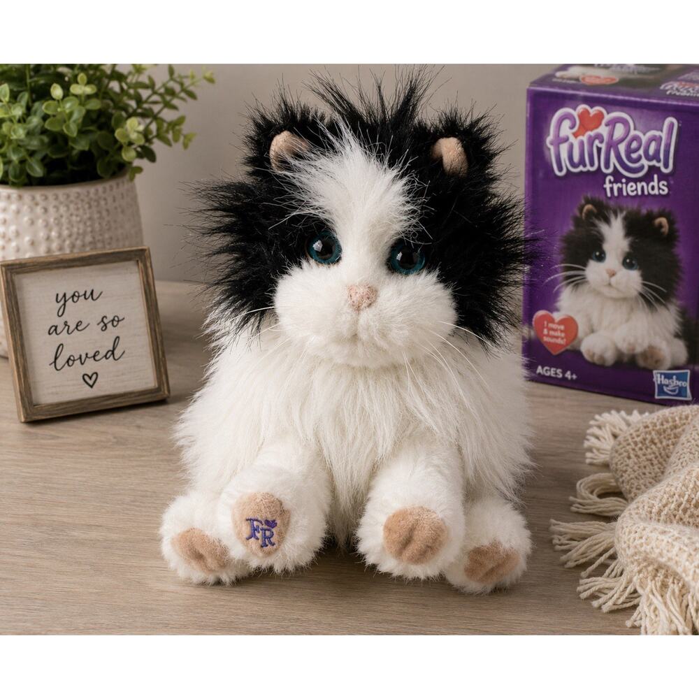 FurReal Friends Black White Persian Cat Plush FR Paw Stuffed Animal Toy